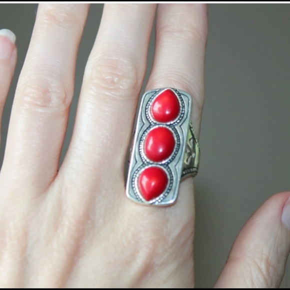 Silpada Sterling Silver Red Coral ‘Deep Sea’ Statement Ring - R3265 - Picture 7 of 11